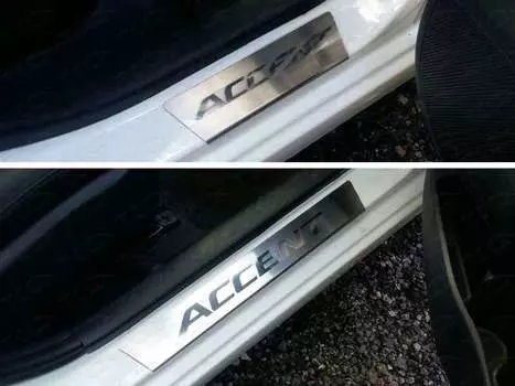 Накладки на пороги (лист шлифованный, надпись Accent) Компания ТСС HYUNACC14-04 Hyundai Accent 2014-2017