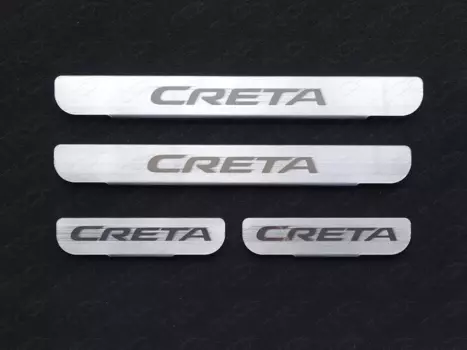 Накладки на пороги (лист шлифованный надпись Creta) ТСС для Hyundai Creta 2016 -