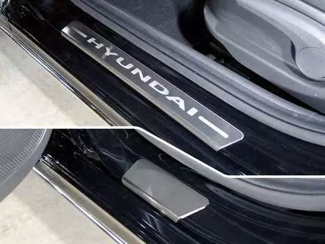 Накладки на пороги (лист шлифованный, надпись Hyundai) Компания ТСС HYUNACC17-06 Hyundai Accent 2017-