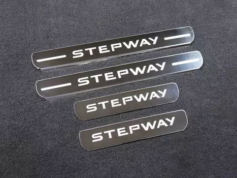 Накладки на пороги (лист шлифованный, надпись Stepway) Компания ТСС RENSANST15-21 Renault Sandero Stepway (5S) 2014-2018