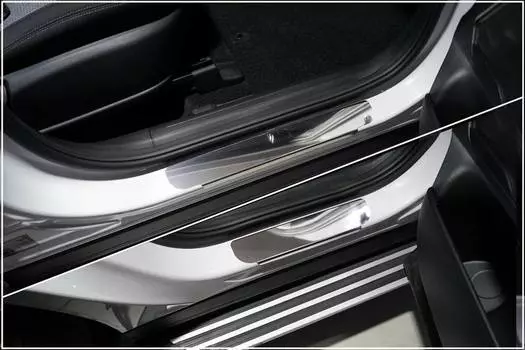 Накладки на пороги (лист зеркальный) 4 штуки HYUNSF21-01 Компания ТСС для Hyundai Santa Fe (4G) TM рест. 2021-