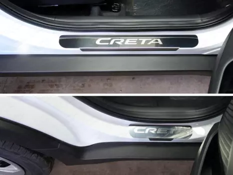 Накладки на пороги (лист зеркальный надпись Creta) ТСС для Hyundai Creta 2016 -