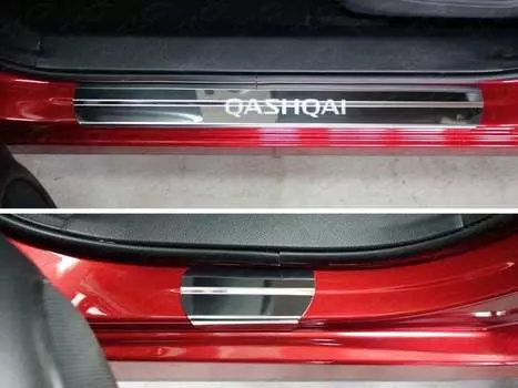 Накладки на пороги (лист зеркальный надпись Qashqai) (Сборка РФ) ТСС NISQASHSPB15-03 для Nissan Qashqai 13-