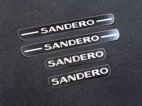Накладки на пороги (лист зеркальный, надпись Sandero) Компания ТСС RENSANST15-18 Renault Sandero Stepway (5S) 2014-2018
