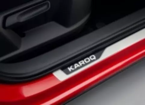 Накладки на пороги (надпись "Karoq", нержавеющая сталь) Sportline Чехия 57A071303SPORT Skoda Karoq 2020 (Шкода Карок)