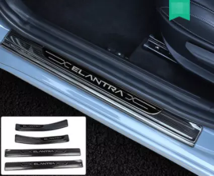 Накладки на внешние пороги (черный глянец) для Hyundai Elantra 2021-