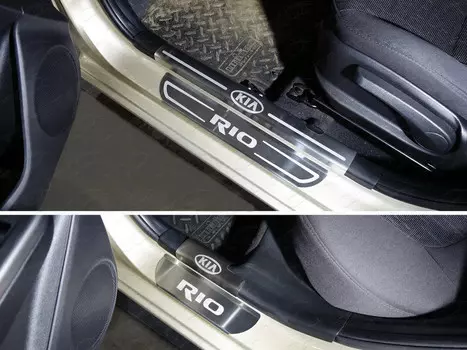 Накладки внешние и на пластиковые пороги (лист шлифованный надпись KIA) Компания ТСС KIARIO11-16 KIA Rio III 2011 - 2014