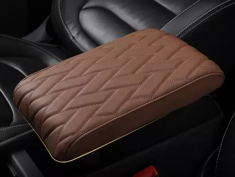 Подушка-чехол подлокотника (хлопок, черный, коричневый) Skoda Karoq 2020 (Шкода Карок)