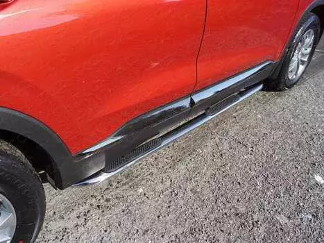 Пороги овальные гнутые с накладкой TCC HYUNSF18-17 Hyundai Santa Fe 2018-