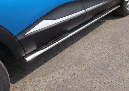 Пороги овальные с накладкой 75х42 мм для Renault Kaptur 2016 -