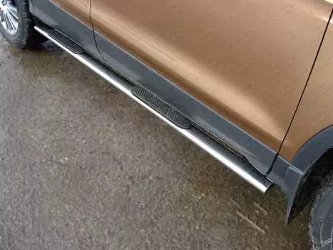 Пороги овальные с накладкой TCC FORKUG13-12 Ford Kuga 2016