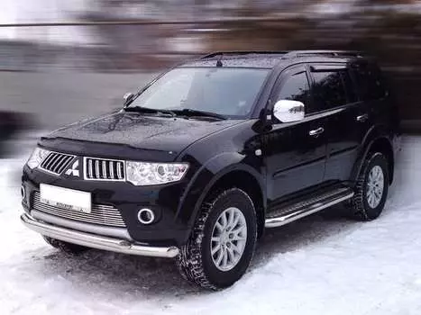 Пороги с листом d-53 Технотек MPS14 2.2 Mitsubishi Pajero Sport (2G) рест. 2013-