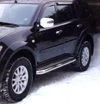 Пороги с листом d-76 Технотек MPS08 2 Mitsubishi Pajero Sport (2G) 2008-