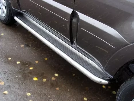 Пороги с площадкой 60,3 мм (нерж. лист) ТСС MITPAJ413-06 для Mitsubishi Pajero IV 2006-