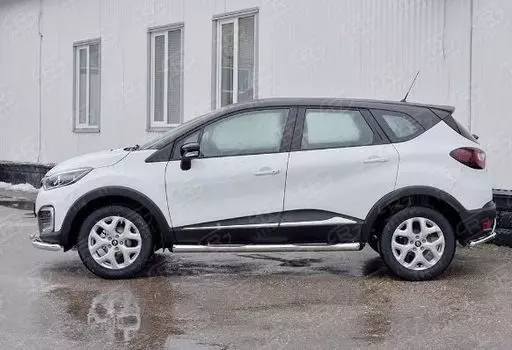 Пороги труба d76 с накладкой (вариант 1) для Renault Kaptur 2016 -