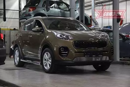Решетка в бампер 10 мм - хромированные заглушки Souz-96 KISP.97.2967 KIA Sportage (4G) 2016-