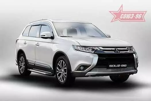 Решетка в бампер 10 мм - хромированные заглушки Souz-96 MIOU.97.2914 Mitsubishi Outlander (3G) рест. 2 2015-