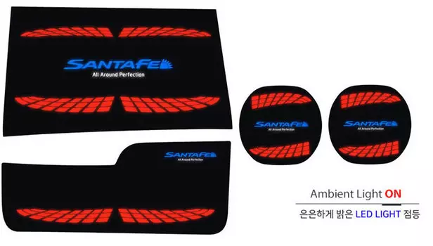 Светодиодные накладки в ниши подстаканника (красно-синий) для Санта Фе 4 (Hyundai Santa Fe 2018 - 2019)