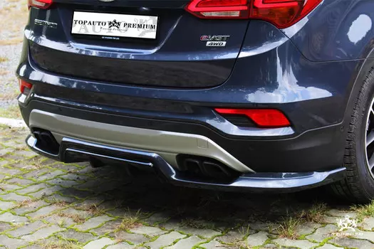 Задний диффузор с боковыми накладками для Санта Фе 4 (Hyundai Santa Fe 2018 - 2019)
