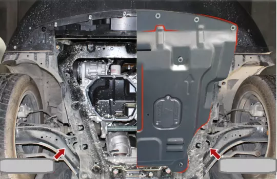 Защита картера двигатели и кпп, стальная c технологическими лючками для FAW Besturn X80