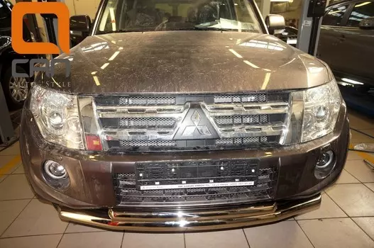 Защита переднего бампера двойная d 76/60 мм, нерж. CAN Otomotiv MIPA.33.4045 для Mitsubishi Pajero IV 2006-
