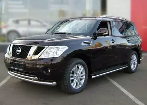 Защита передняя трубообразная двойная d-76+60 Технотек PTL2010_1 Nissan Patrol (6G) Y62 2010-