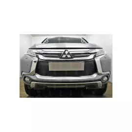 Защита радиатора, чёрная, верх (4 части) Allest MITPS16.top.black Mitsubishi Pajero Sport 2016-