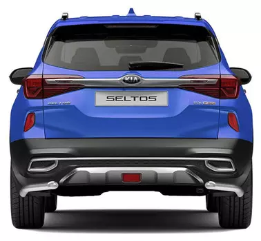 Защита заднего бампера d57 уголки (нержавеющая сталь, серебристый) Rival R.2813.003 Kia Seltos 2020 -