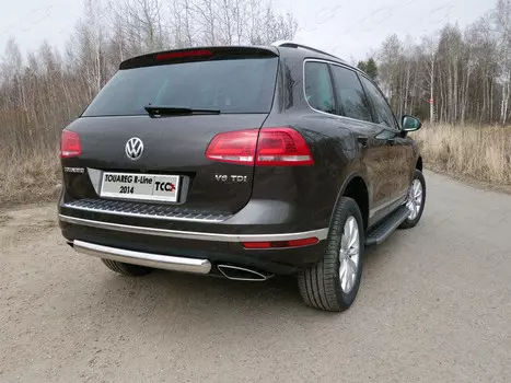 Защита задняя (овальная) 75х42 мм (R-Line) Компания ТСС VWTOUARRL14-22 Volkswagen Touareg 2014 - 2018