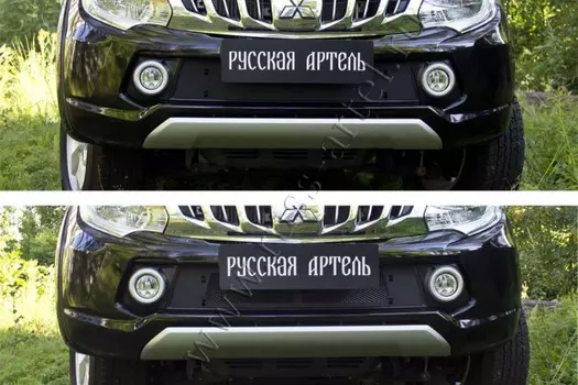 Защитная сетка и заглушка решетки переднего бампера Русская Артель Mitsubishi L200 2015-