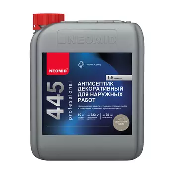 Антисептик Neomid 445 декоративный для дерева биозащитный концентрат 1:9 5 кг дымчатый шелк