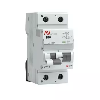Автомат дифференциальный EKF Averes DVA-6 16А 1P+N тип AC 30 мА 6 кА (rcbo6-1pn-16B-30-ac-av)