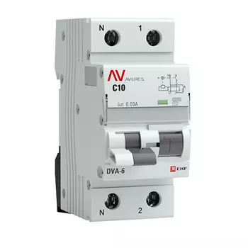 Автомат дифференциальный EKF Averes DVA-6 10А 1P+N тип AC 30 мА 6 кА (rcbo6-1pn-10C-30-ac-av)
