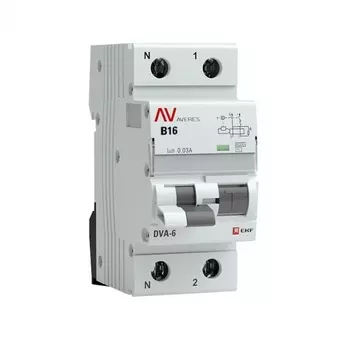 Автомат дифференциальный EKF Averes DVA-6 16А 30 мА 2P тип AC 6 кА (rcbo6-1pn-16B-30-ac-av)