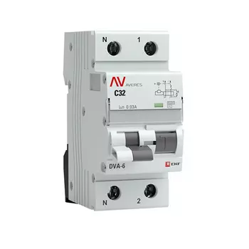 Автомат дифференциальный EKF Averes DVA-6 32А 1P+N тип AC 30 мА 6 кА (rcbo6-1pn-32C-30-ac-av)