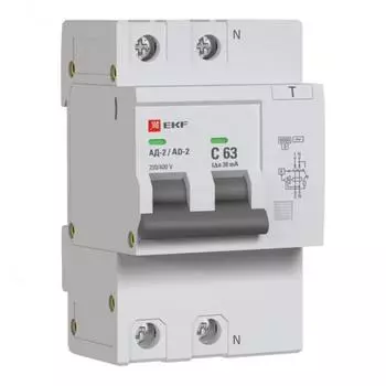 Автомат дифференциальный EKF PROxima АД-2 63А 1P+N тип AC 30 мА 6 кА (DA2-6-63-30-pro)
