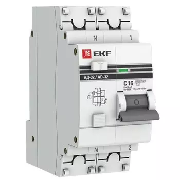 Автомат дифференциальный EKF PROxima АД-32 16А 1P+N тип AC 10 мА 4,5 кА (DA32-16-10-pro)