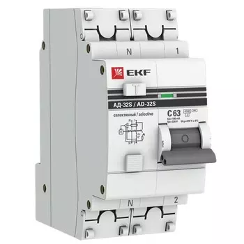 Автомат дифференциальный EKF PROxima АД-32 63А 1P+N тип AC 100 мА 4,5 кА (DA32-63-100S-pro)