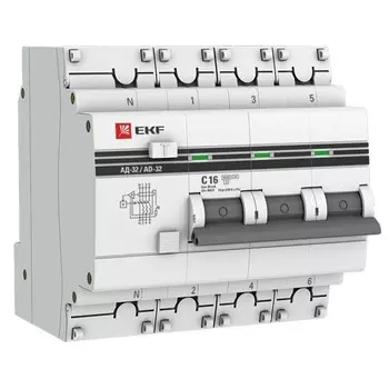 Автомат дифференциальный EKF PROxima АД-32 16А 3P+N тип AC 30 мА 4,5 кА (DA32-16-30-4P-pro)