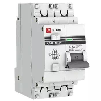 Автомат дифференциальный EKF PROxima АД-32 63А 1P+N тип AC 100 мА 4,5 кА (DA32-63-100-pro)