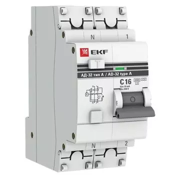 Автомат дифференциальный EKF PROxima АД-32 16А 1P+N тип A 10 мА 4,5 кА (DA32-16-10-a-pro)