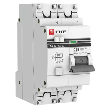 Автомат дифференциальный EKF PROxima АД-32 63А 1P+N тип AC 30 мА 4,5 кА (DA32-63-30-pro)