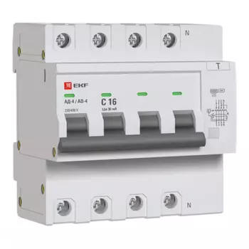 Автомат дифференциальный EKF PROxima АД-4 16А 3P+N тип AC 30 мА 6 кА (DA4-6-16-30-pro)