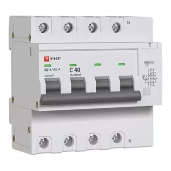Автомат дифференциальный EKF PROxima АД-4 40А 3P+N тип AC 300 мА 6 кА (DA4-6-40-300-pro)