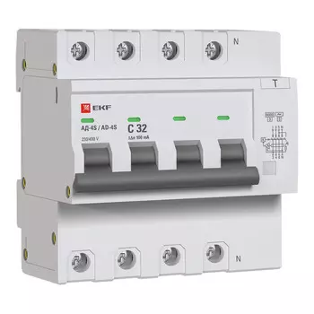 Автомат дифференциальный EKF PROxima АД-4 S 32А 3P+N тип AC 100 мА 6 кА (DA4-6-32-100S-pro)