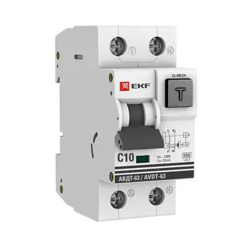 Автомат дифференциальный EKF PROxima АВДТ-63 10А 1P+N тип AC 30 мА 6 кА (DA63-10-30-AC)