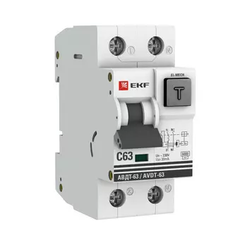 Автомат дифференциальный EKF PROxima АВДТ-63 63А 1P+N тип AC 30 мА 6 кА (DA63-63-30-AC)