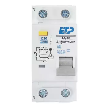 Автомат дифференциальный ETP АД-63 20А 1P+N тип A 30 мА 6 кА компактный (19054)