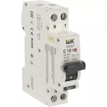 Автомат дифференциальный IEK Armat B06S 16А 1P+NP тип AC 30 мА 6 кА (AR-B06S-1N-C16C030)