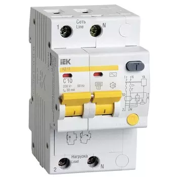 Автомат дифференциальный IEK Karat 10А 1P+N тип AC 30 мА 4,5 кА (MAD10-2-010-C-030)